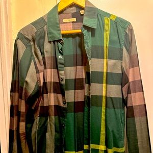 Green Burberry print button up shirt. Timeless piece. Size medium